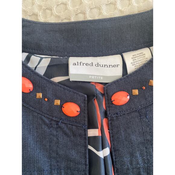 Alfred Dunner Womens Lightweight Dark Denim 3/4 Sleeve Beaded Open Jacket Sz 10P - Picture 4 of 11